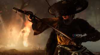 Atsu unsheathing her sword in Ghost of Yotei.