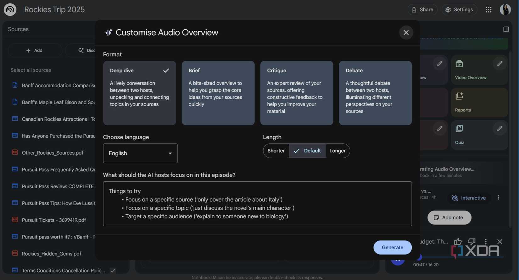 Screenshot of Notebook LM audio overview