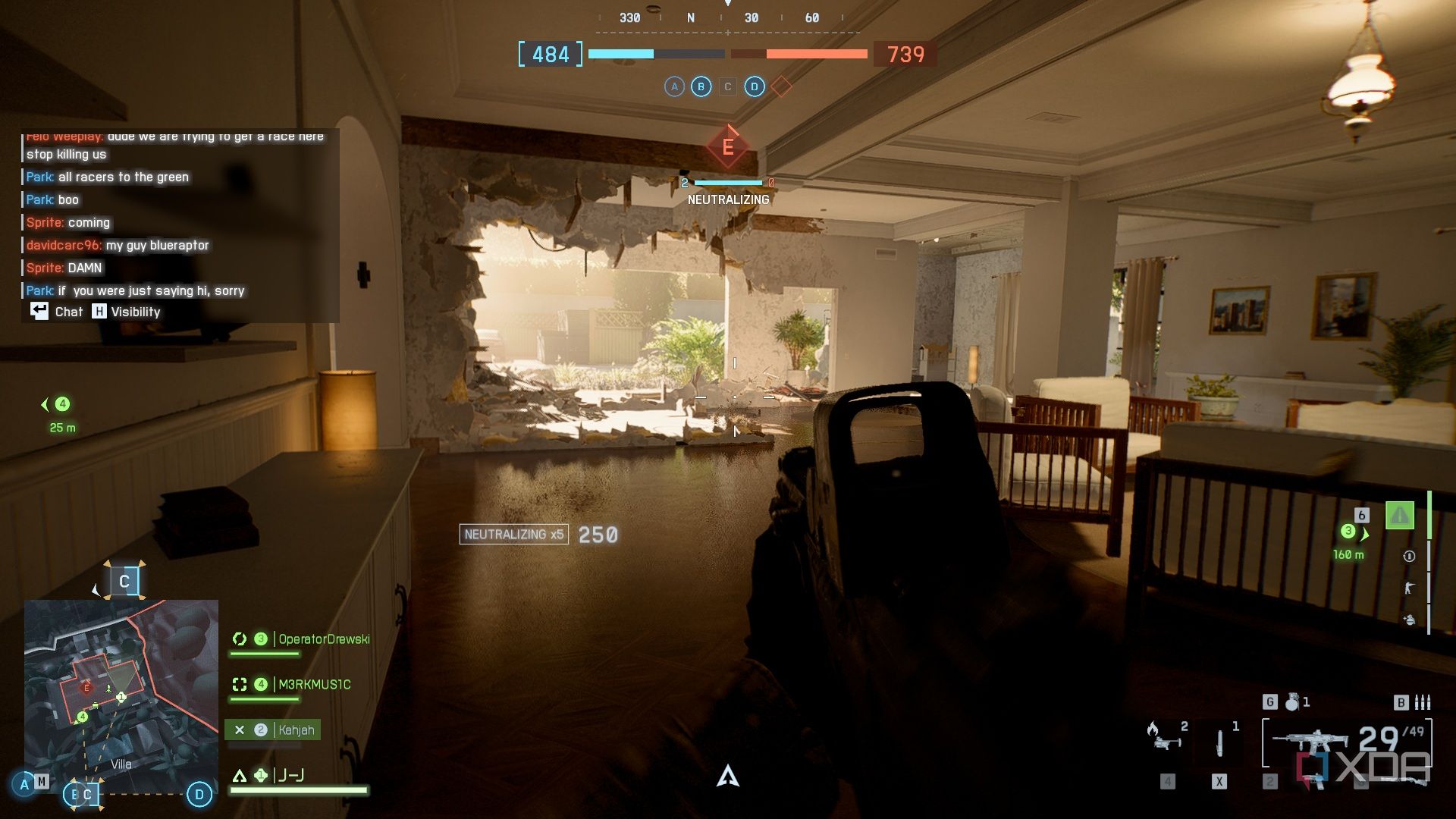 A screenshot of Eastwood map gameplay in the Season 1 content of Battlefield 6