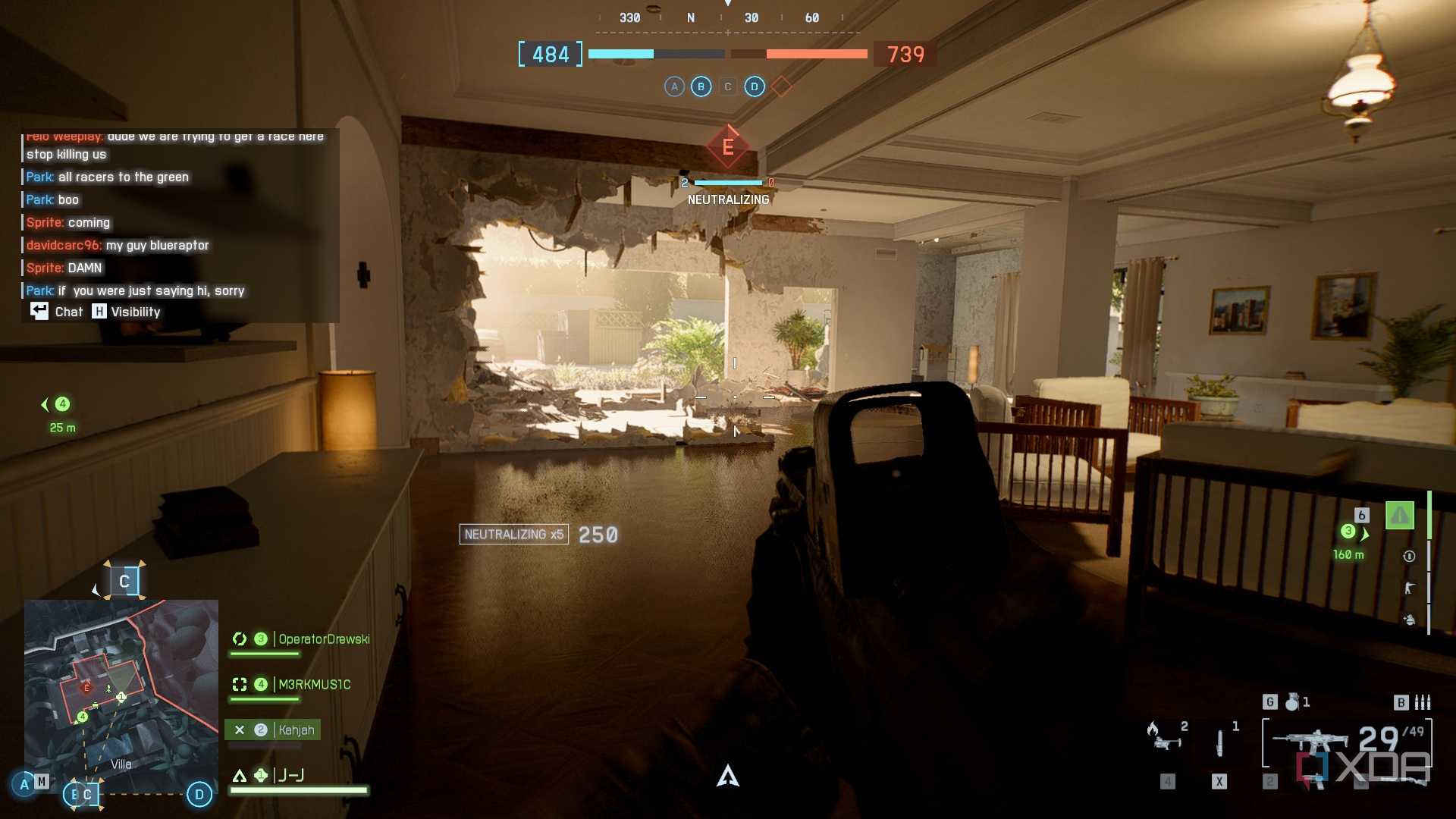 A screenshot of Eastwood map gameplay in the Season 1 content of Battlefield 6