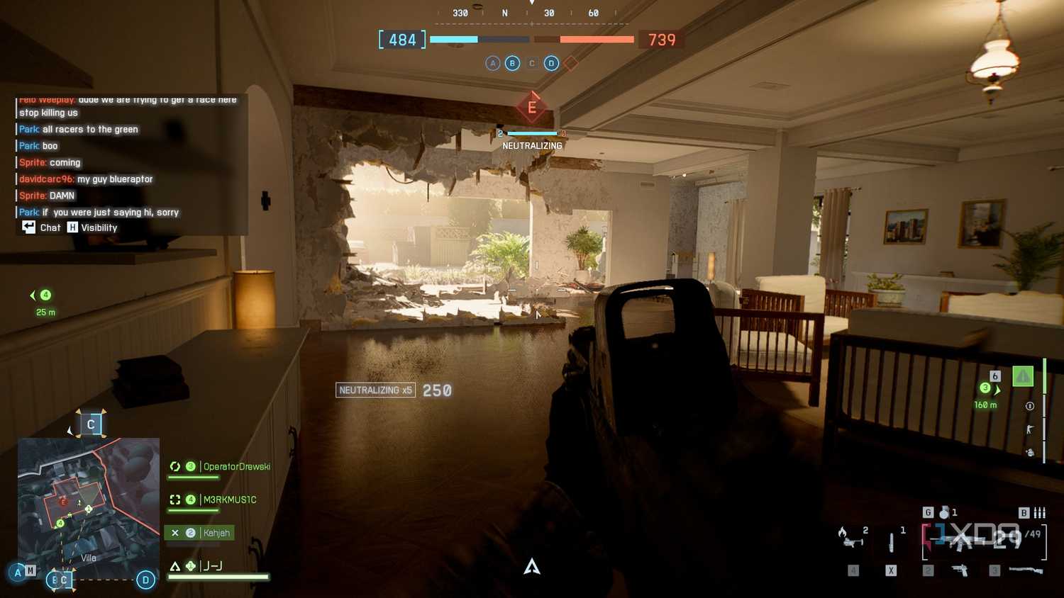 A screenshot of Eastwood map gameplay in the Season 1 content of Battlefield 6