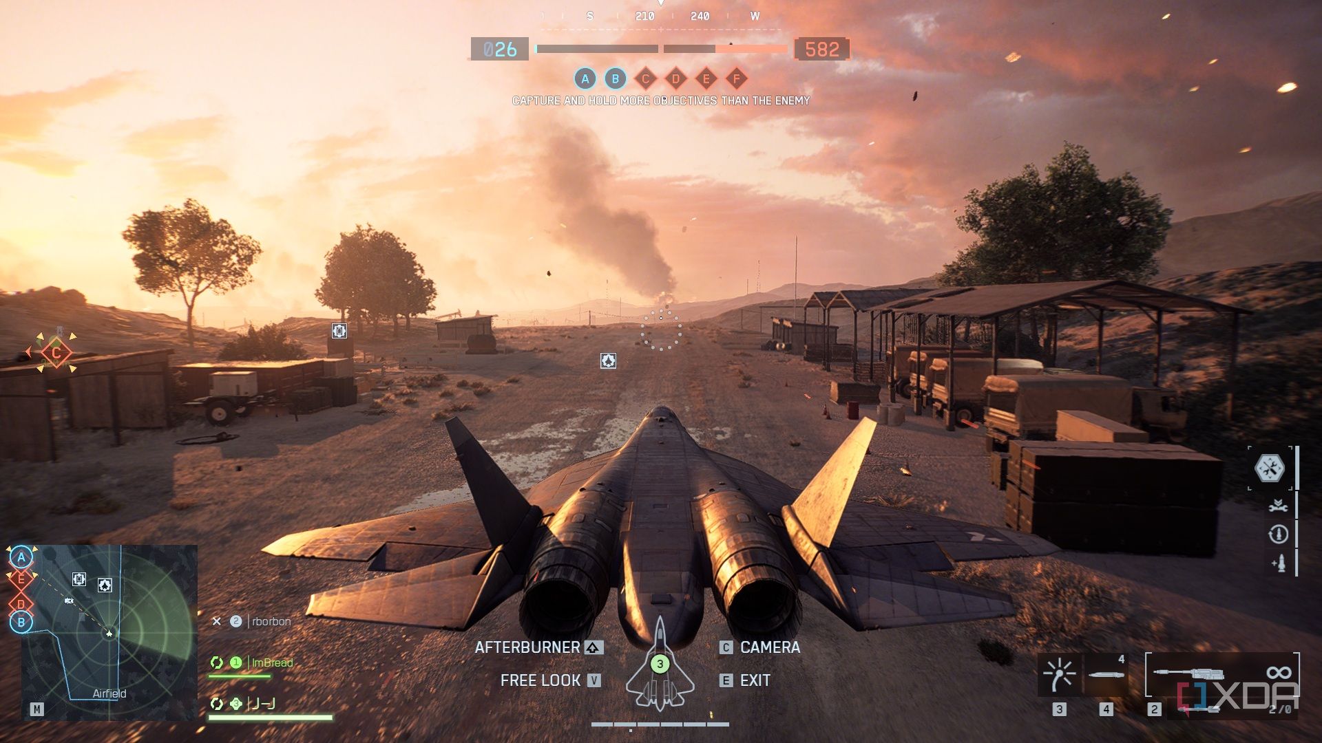 A screenshot of piloting a jet in Blackwell Fields in the Season 1 content of Battlefield 6