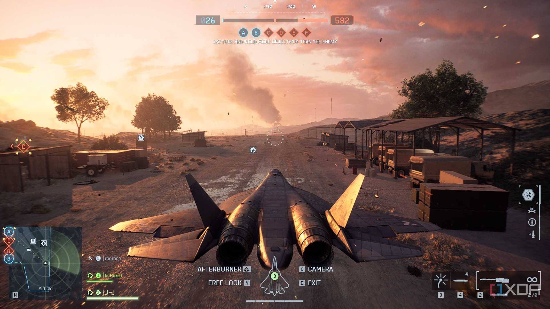 A screenshot of piloting a jet in Blackwell Fields in the Season 1 content of Battlefield 6