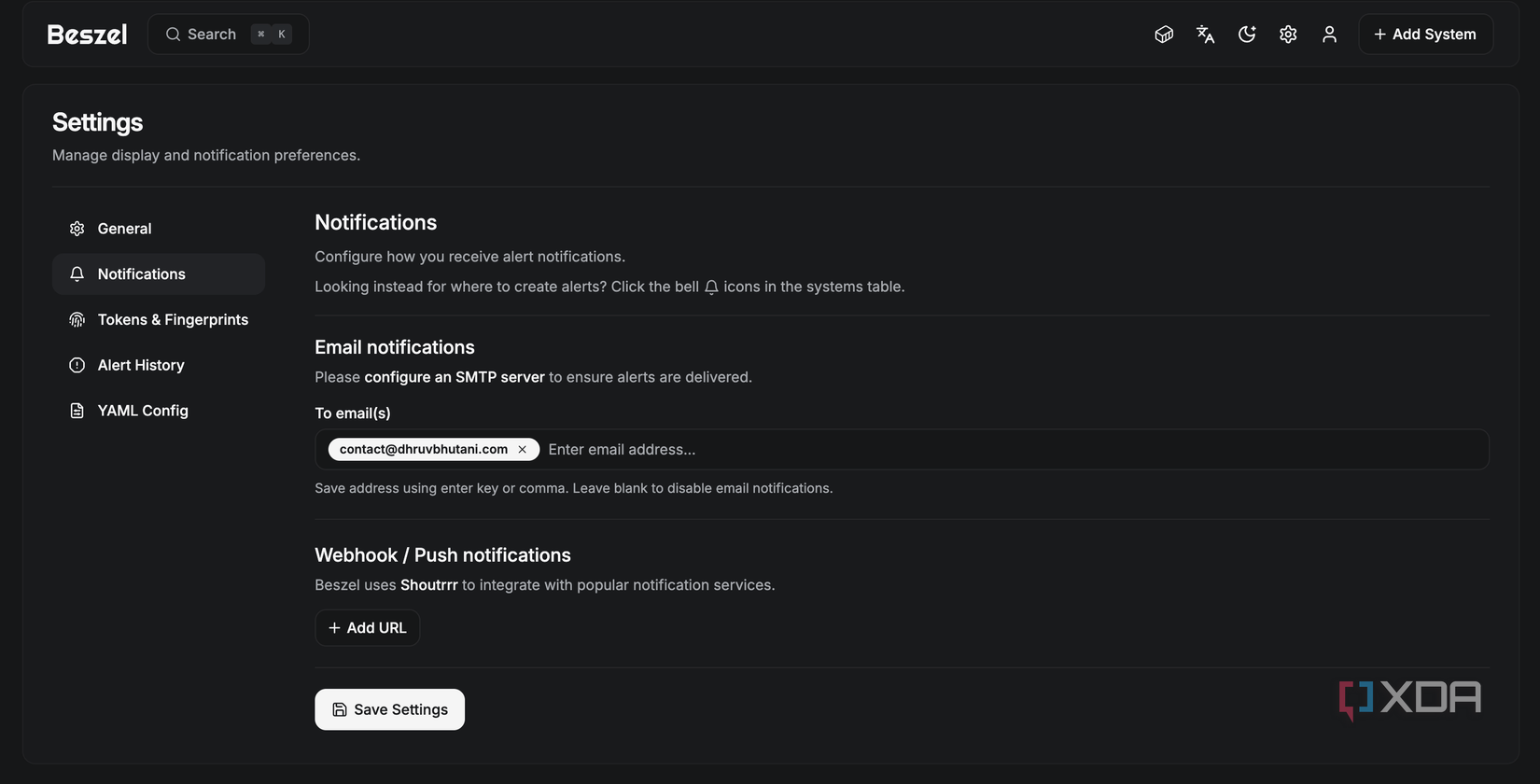 Beszel - opción de notificaciones