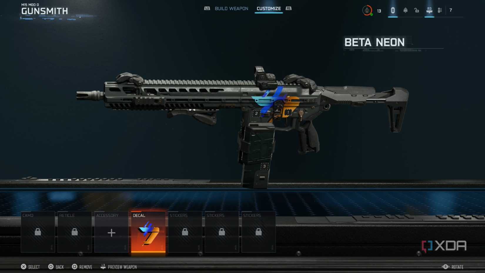 A screenshot of the weapon customization in the multiplayer beta of Call of Duty Black Ops 7