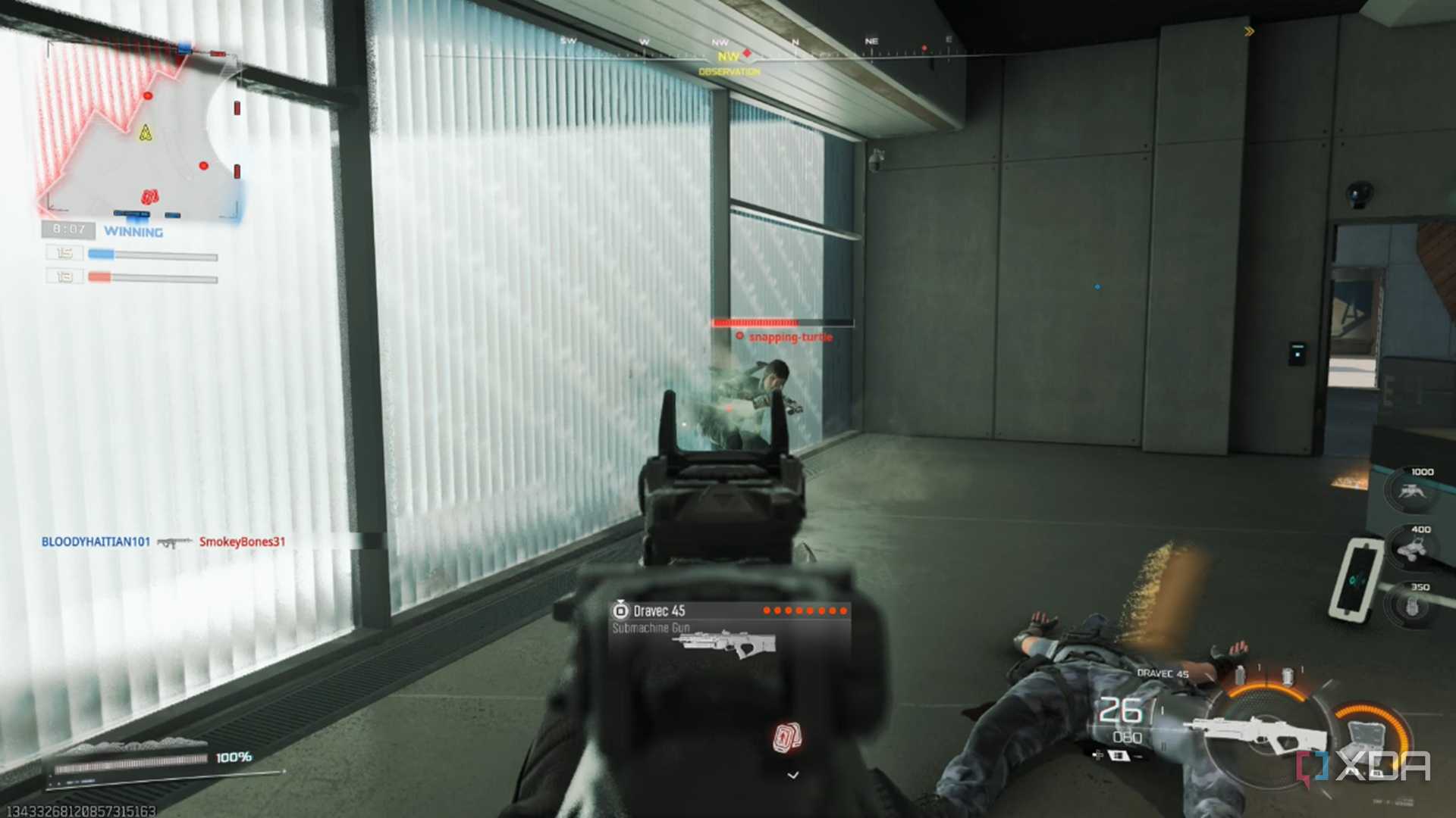 A screenshot of a shootout in the multiplayer beta of Call of Duty Black Ops 7
