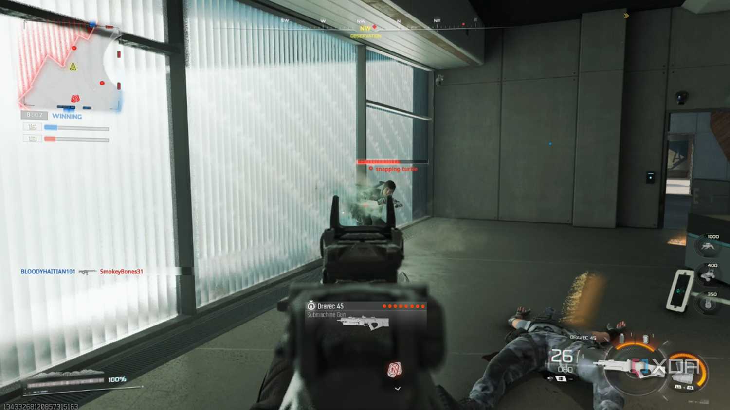 A screenshot of a shootout in the multiplayer beta of Call of Duty Black Ops 7