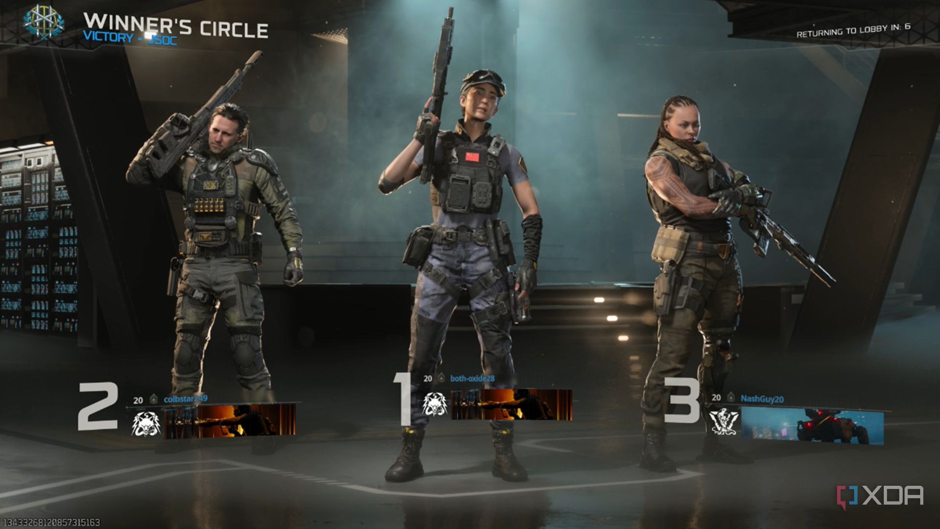 A screenshot of the winners circle in the multiplayer beta of Call of Duty Black Ops 7