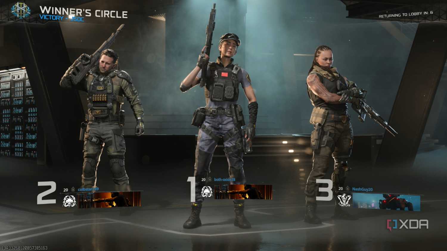 A screenshot of the winners circle in the multiplayer beta of Call of Duty Black Ops 7