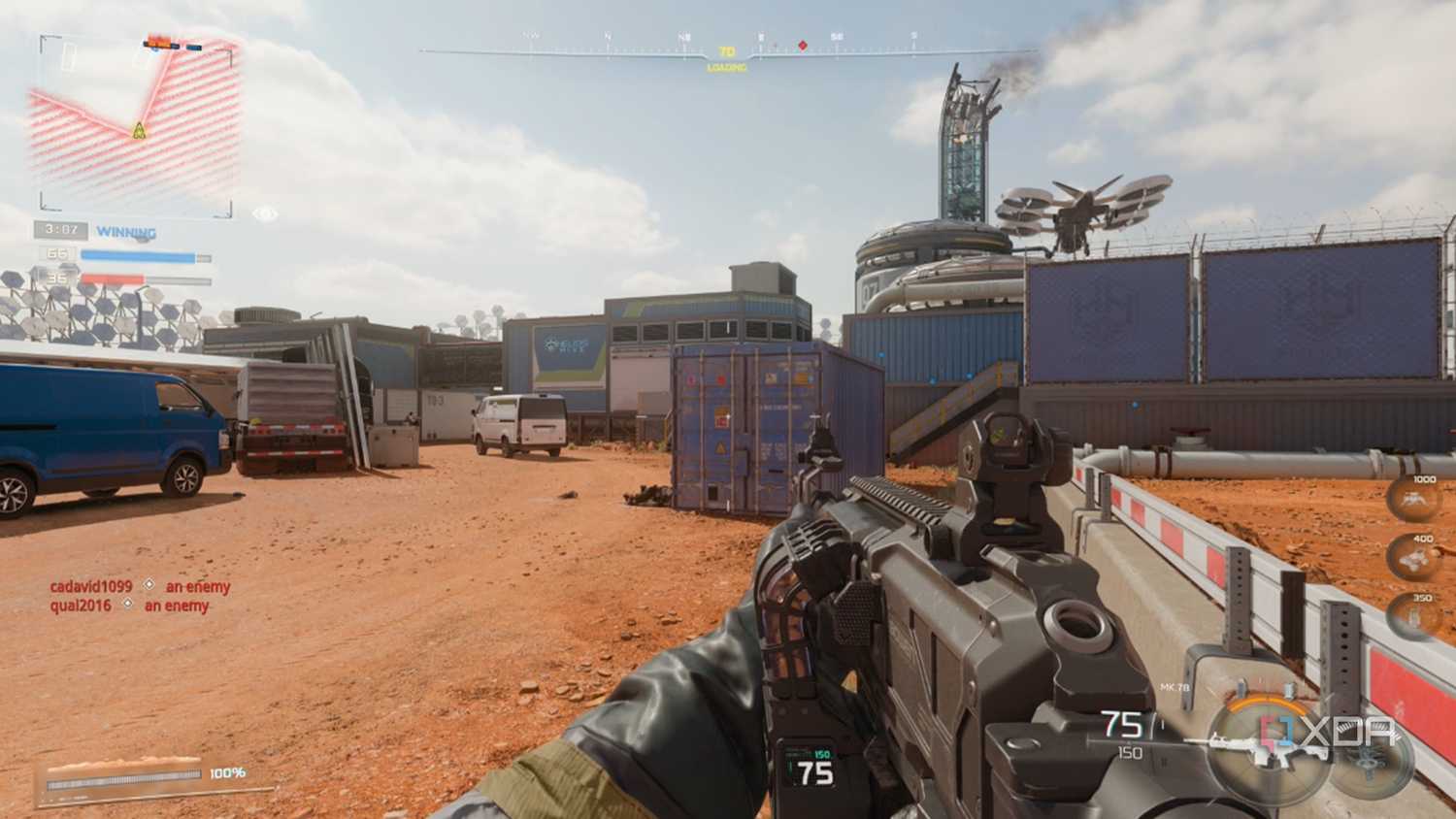 A screenshot of roaming a map in the multiplayer beta of Call of Duty Black Ops 7