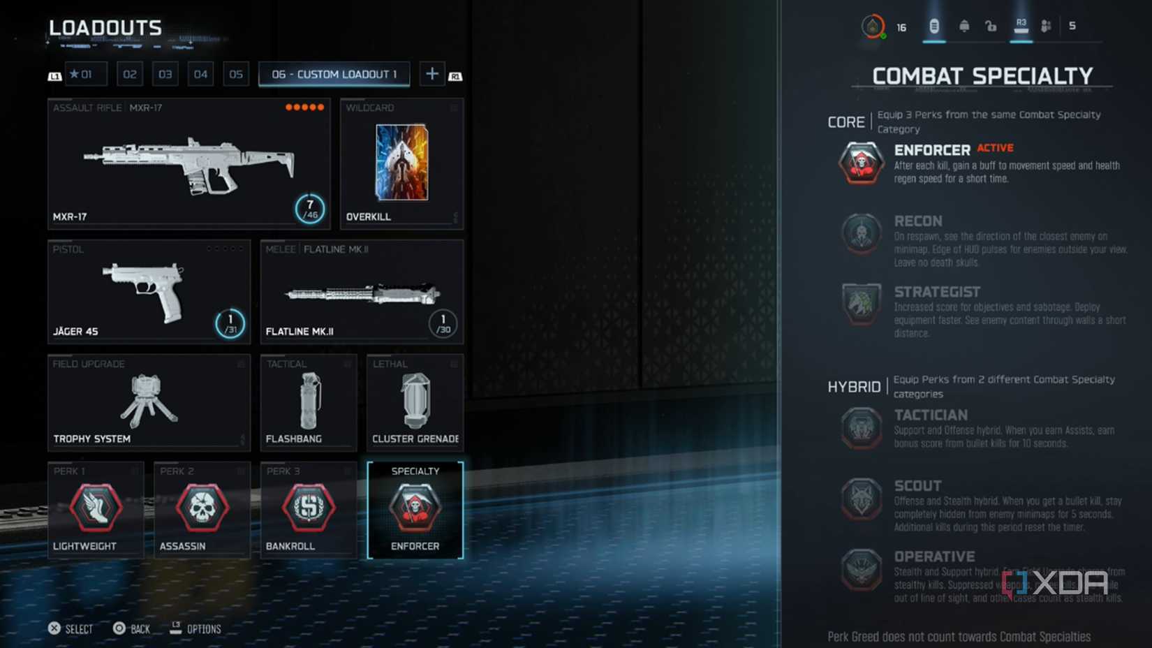 A screenshot of combat specialties from the multiplayer beta of Call of Duty Black Ops 7
