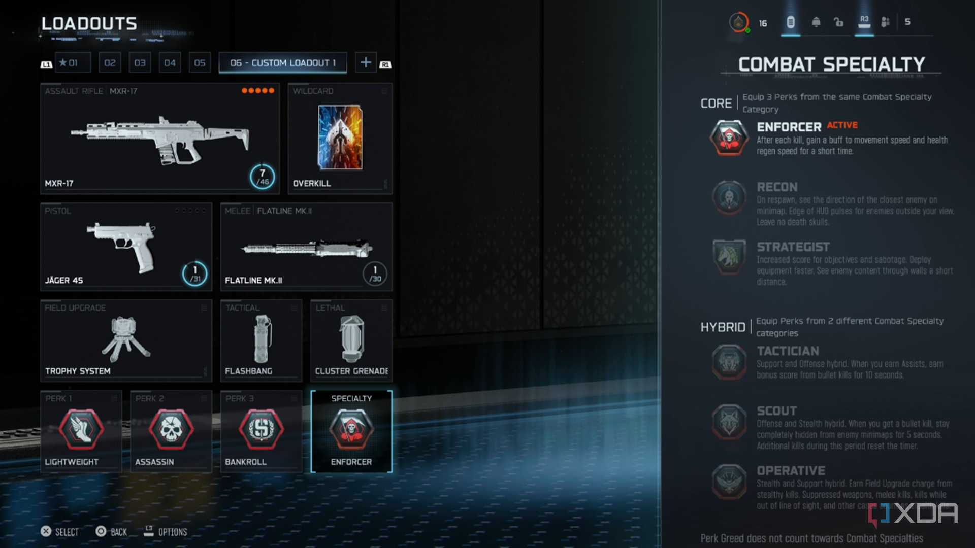 A screenshot of combat specialties from the multiplayer beta of Call of Duty Black Ops 7