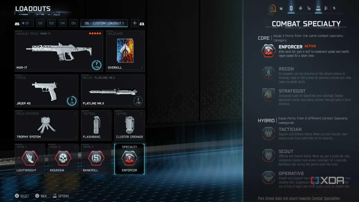 A screenshot of combat specialties from the multiplayer beta of Call of Duty Black Ops 7