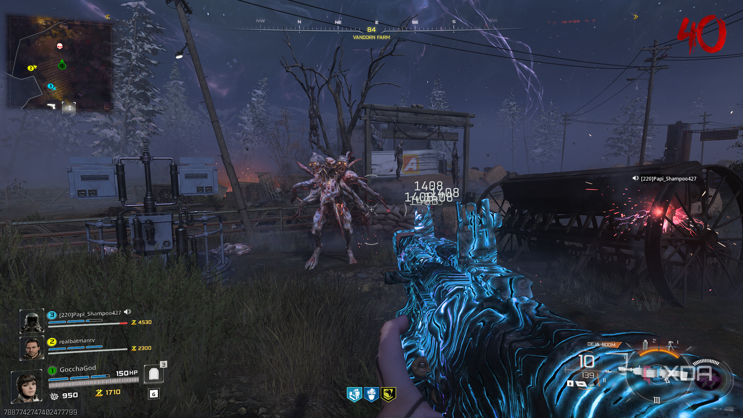A gameplay screenshot from the Call of Duty: Black Ops 7 multiplayer beta's zombies mode.