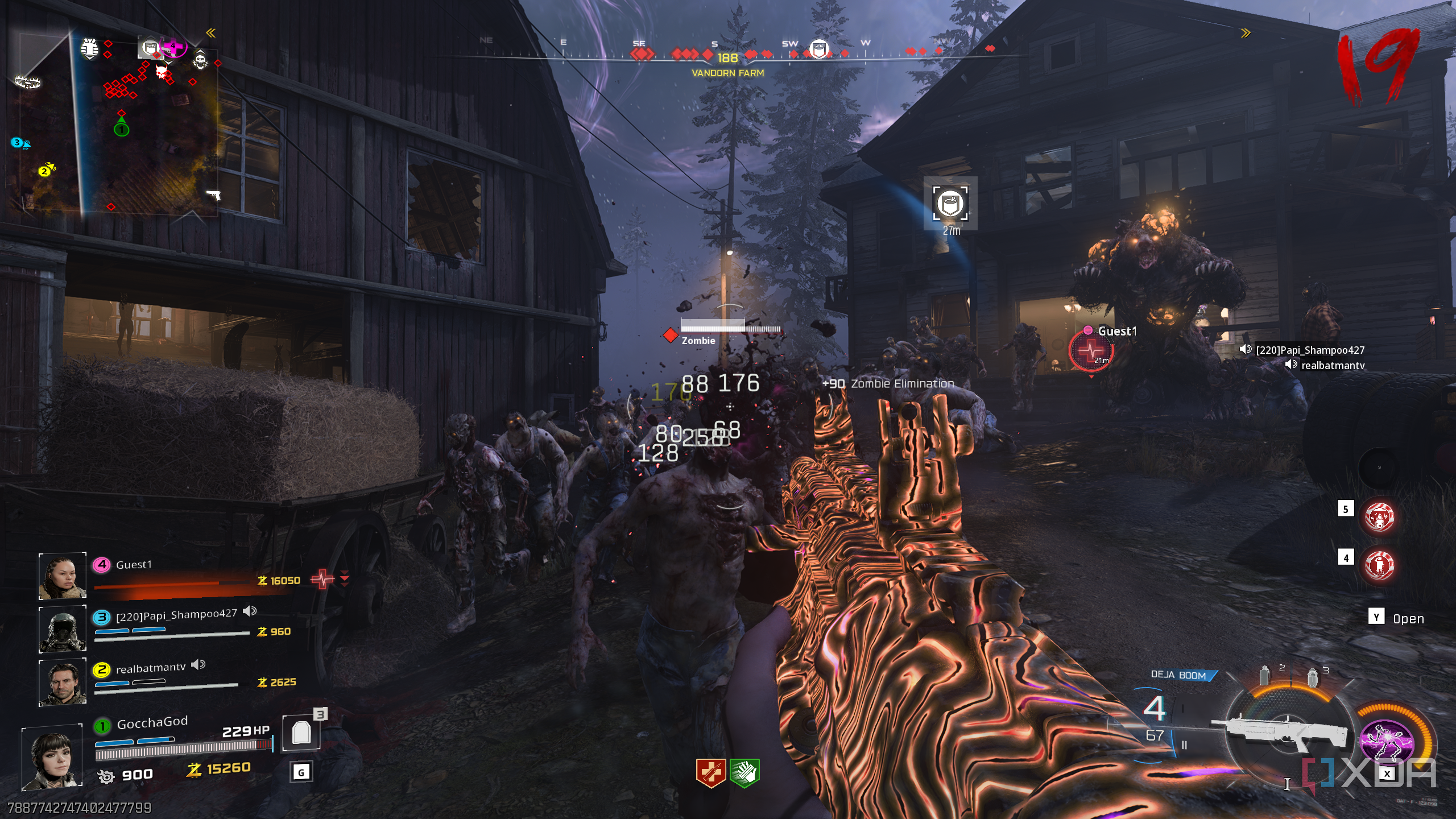 A gameplay screenshot from the Call of Duty: Black Ops 7 multiplayer beta's zombies mode.