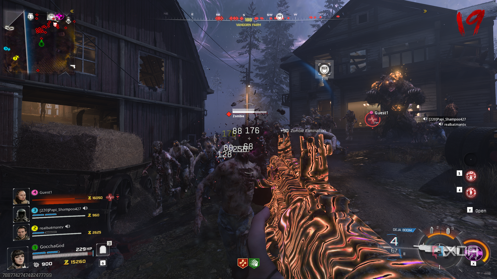 A gameplay screenshot from the Call of Duty: Black Ops 7 multiplayer beta's zombies mode.