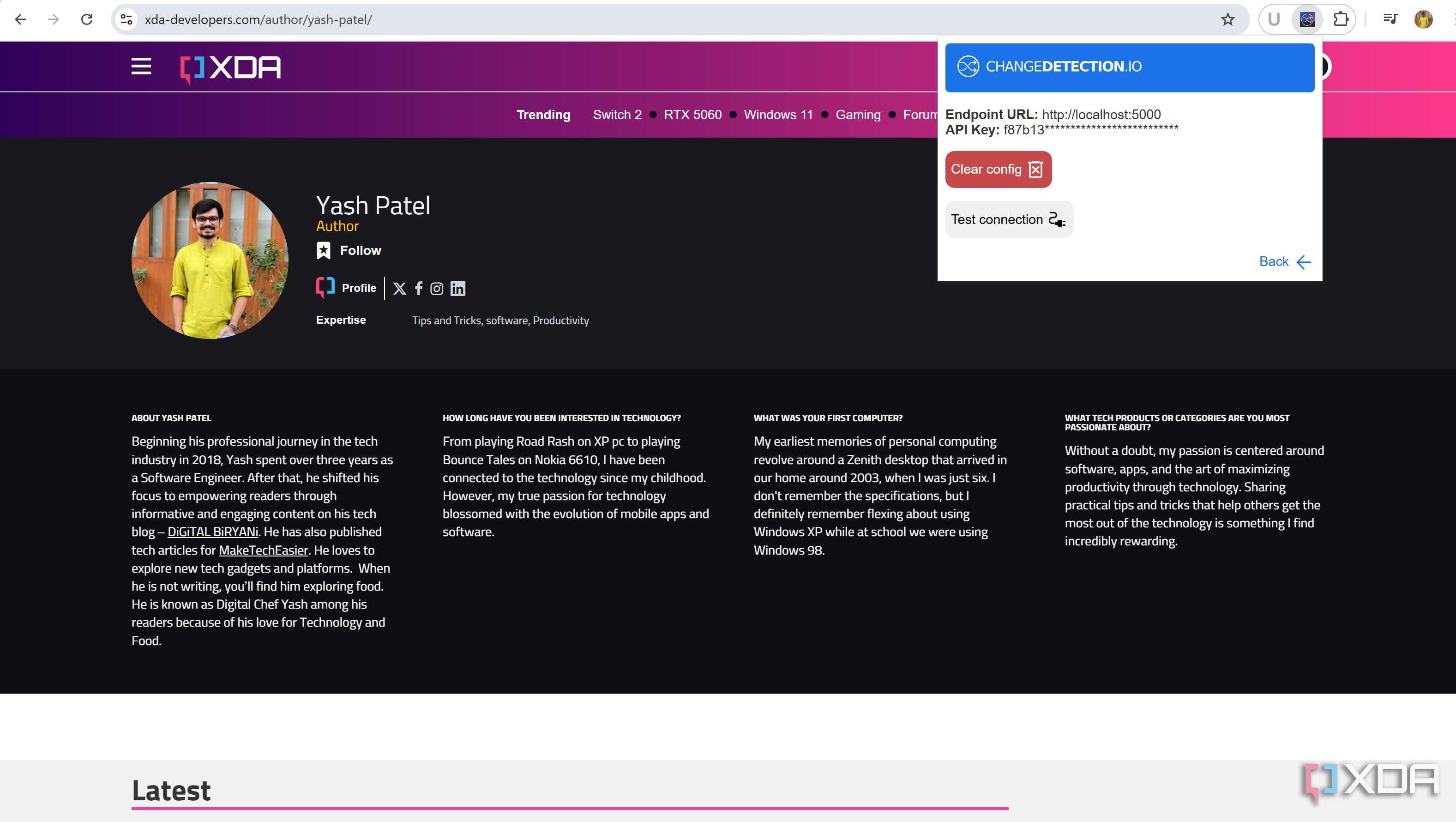 ChangeDetection Chrome Extension in browser