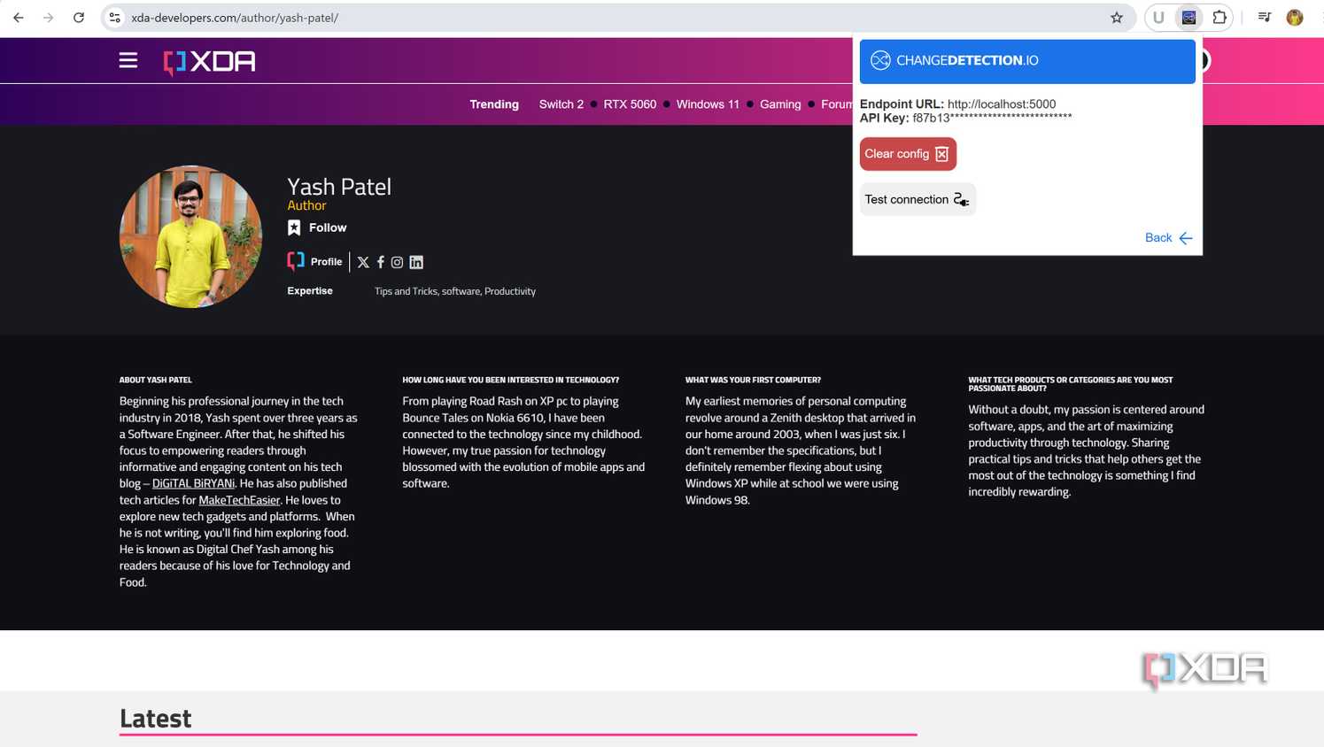 ChangeDetection Chrome Extension in browser