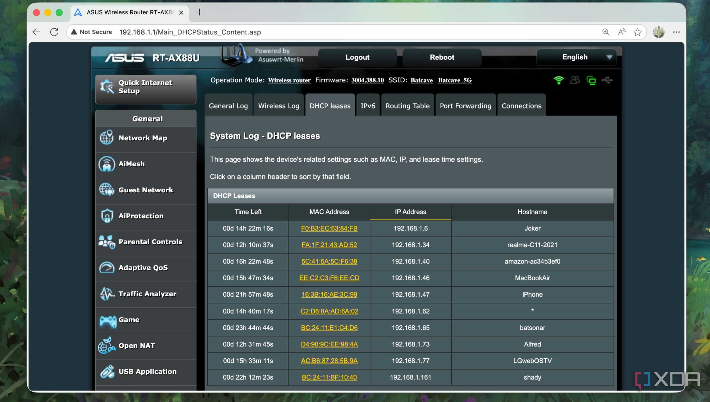 Checking the DHCP leases from the Router interface