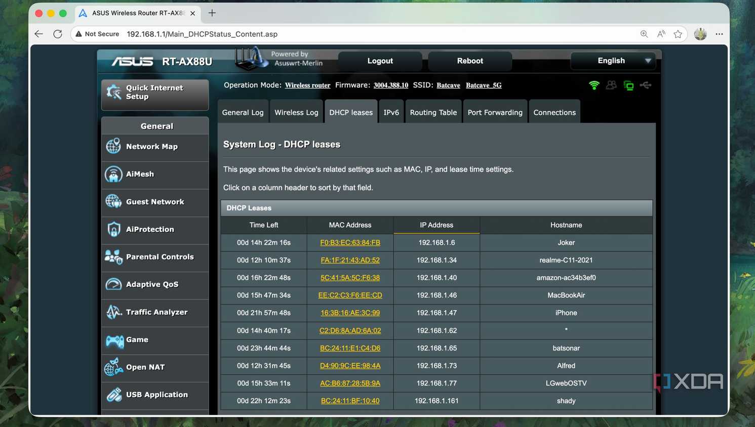 Checking the DHCP leases from the Router interface
