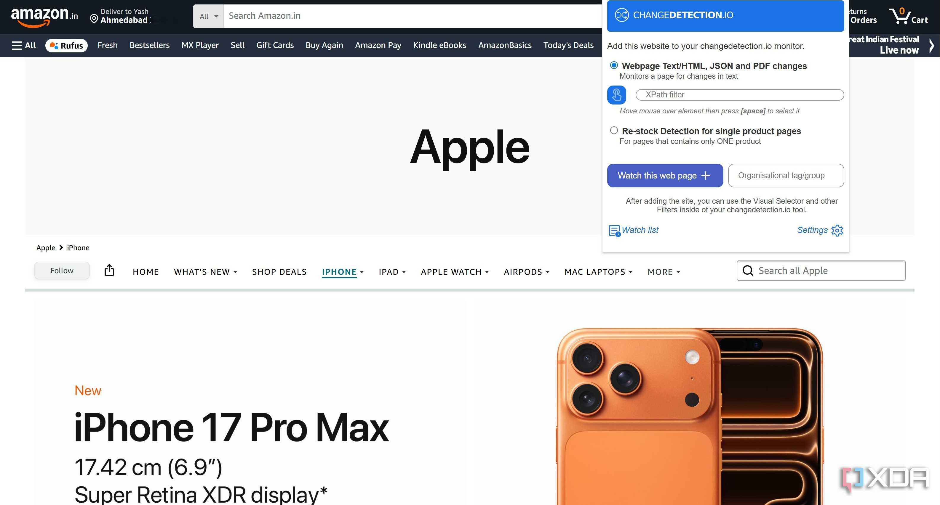 chrome extension add website change detection