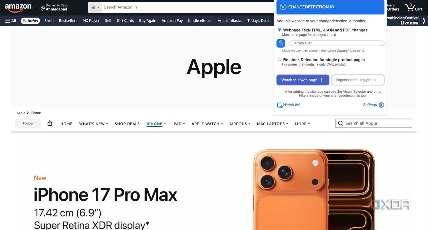 chrome extension add website change detection