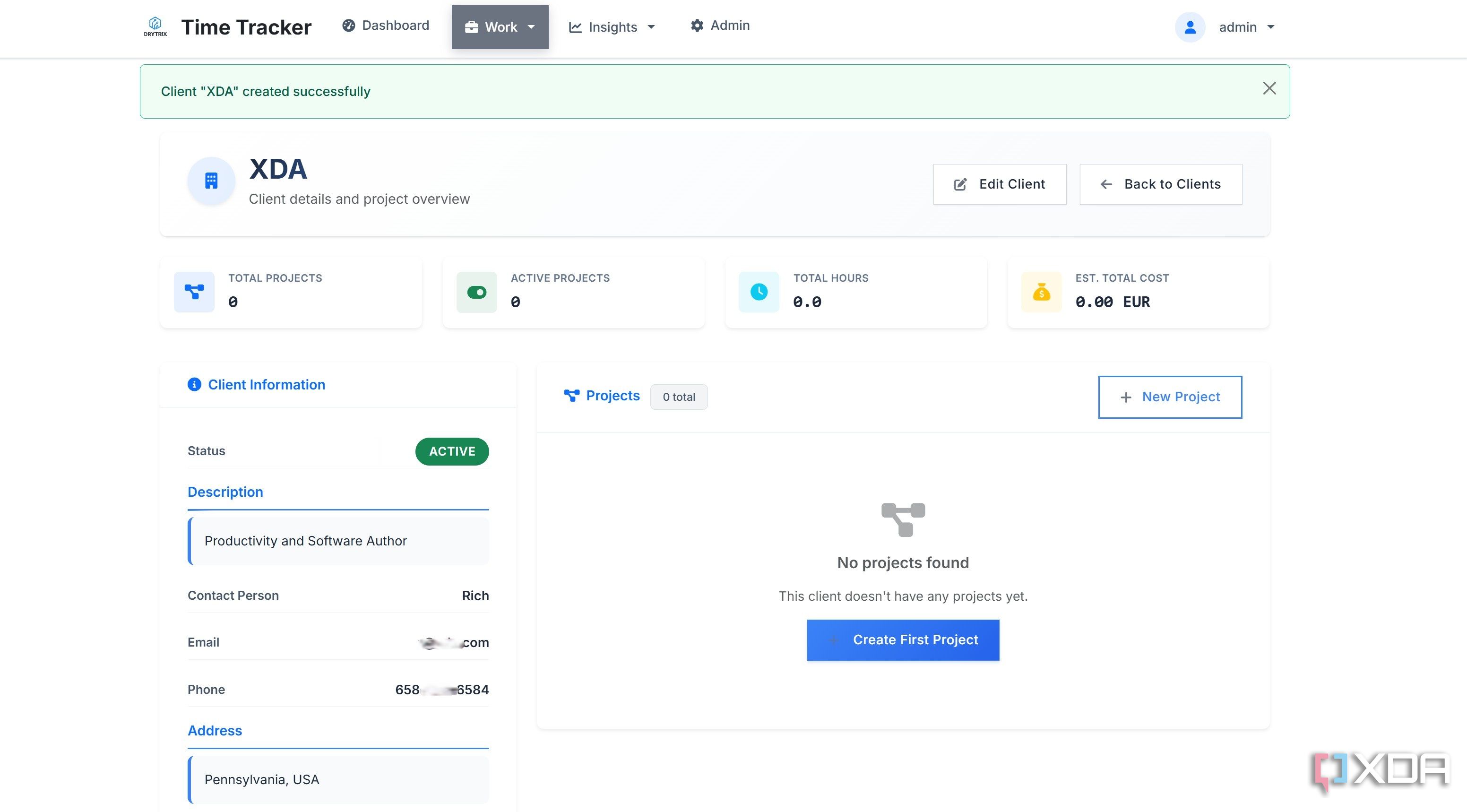 Client added in Time Tracker