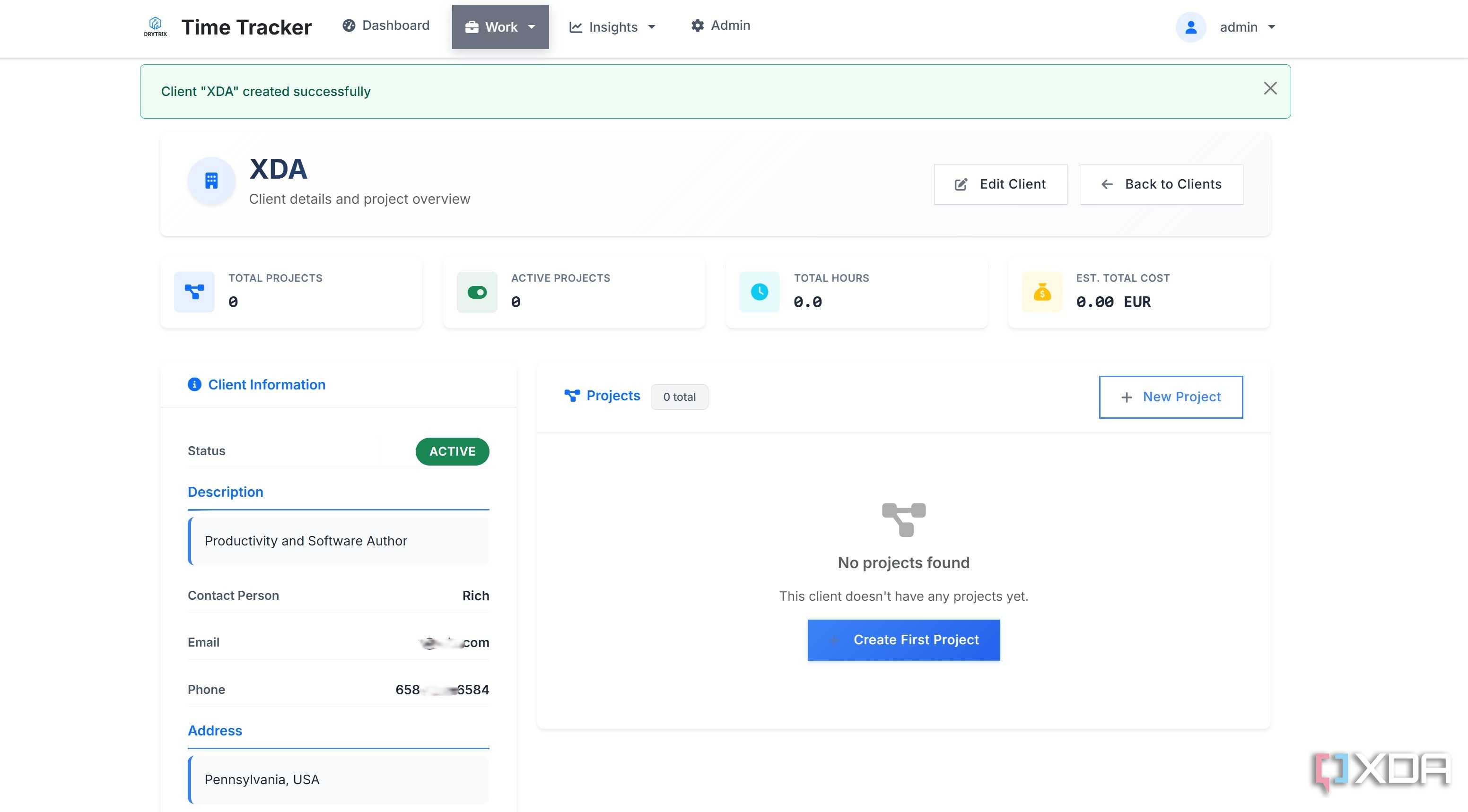 Client added in Time Tracker