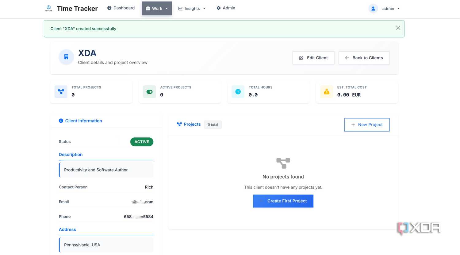 Client added in Time Tracker