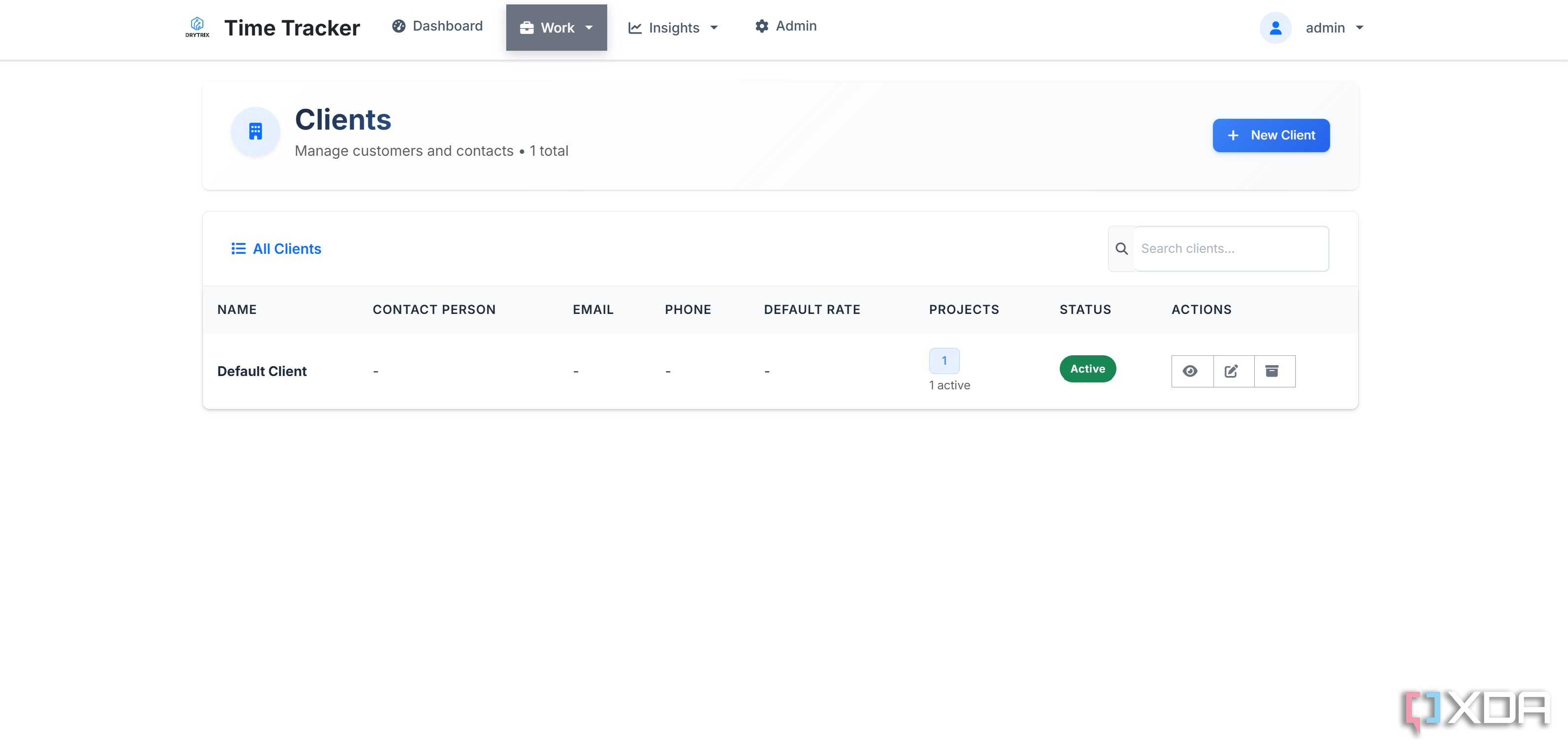 Client Dashboard in Time Tracker