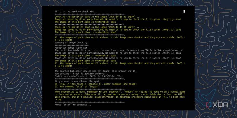 captura de pantalla de las comprobaciones de imágenes de clonezilla