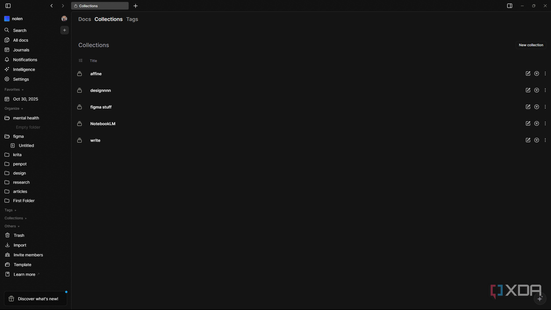 Collections page in AFFiNE