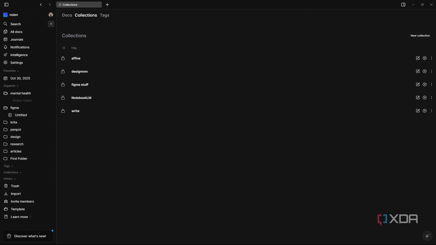 Collections page in AFFiNE