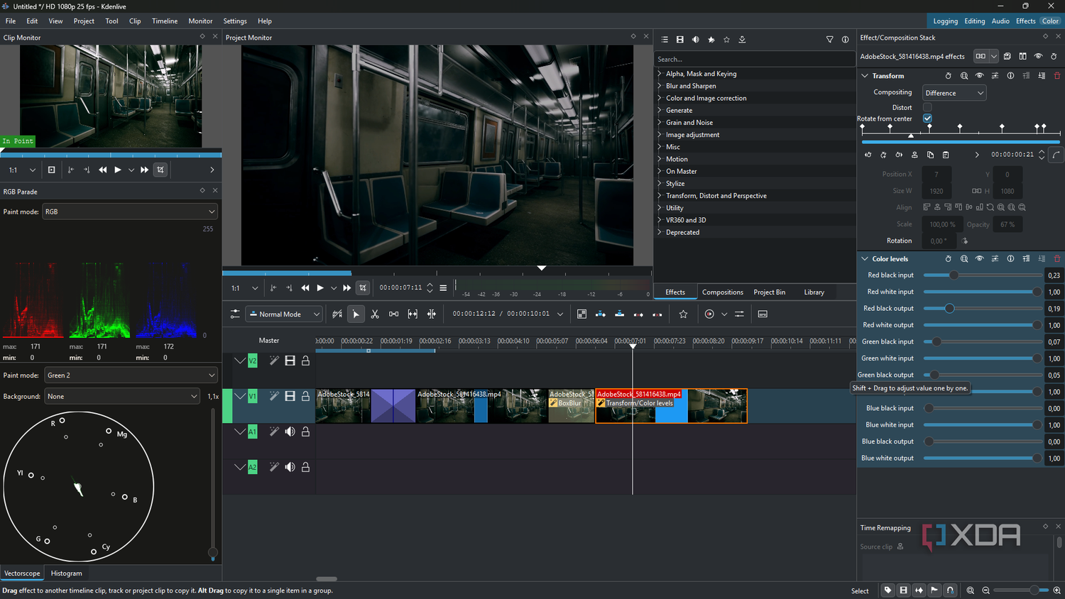 Бесплатный видеоредактор Kdenlive как альтернатива Adobe Premiere Pro Панель цветокоррекции в видеоредакторе Kdenlive