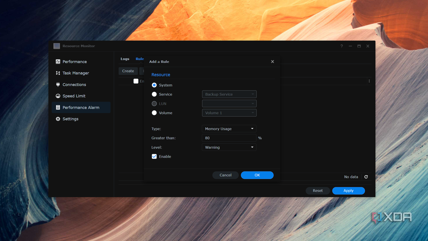 creating a warning in synology resource monitor