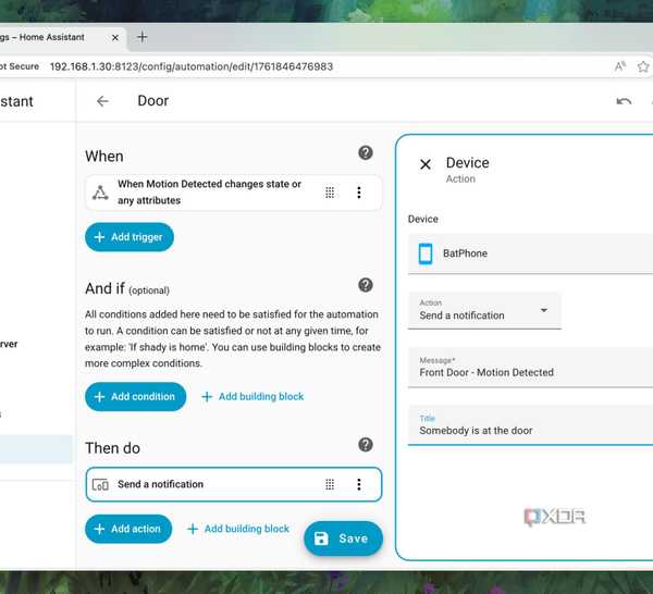 Creating an automation for motion detection event