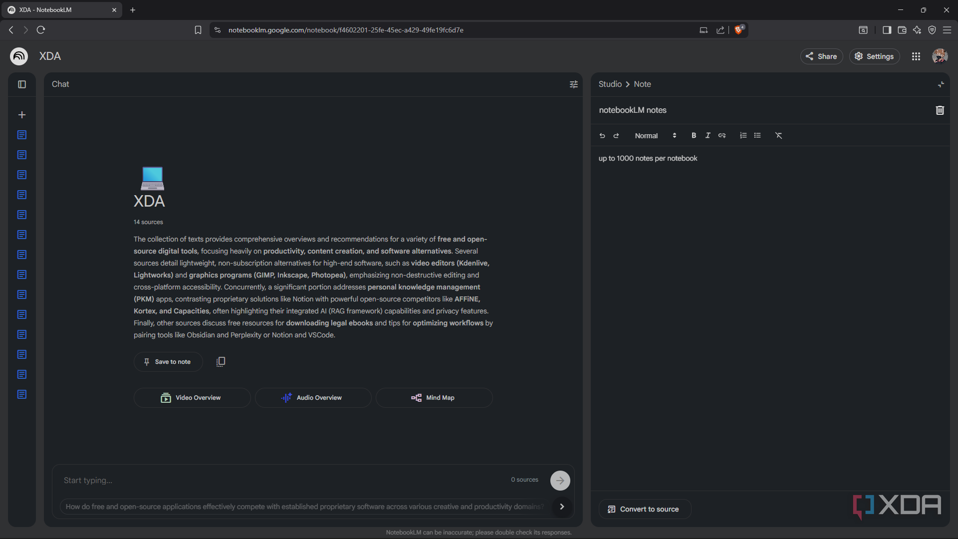 Creating quick note in NoterbookLM