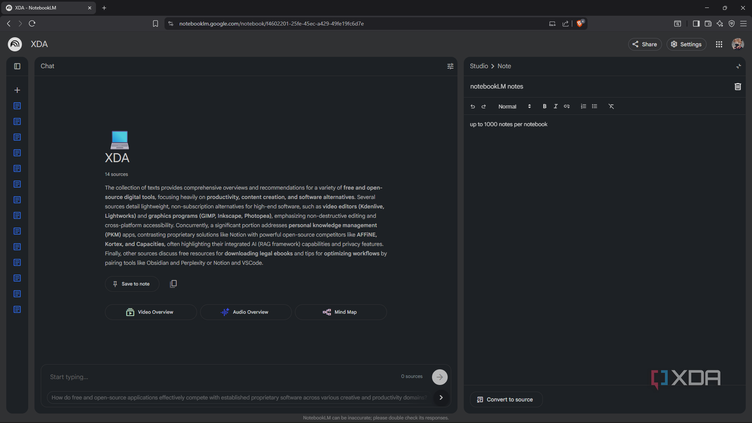Creating quick note in NoterbookLM