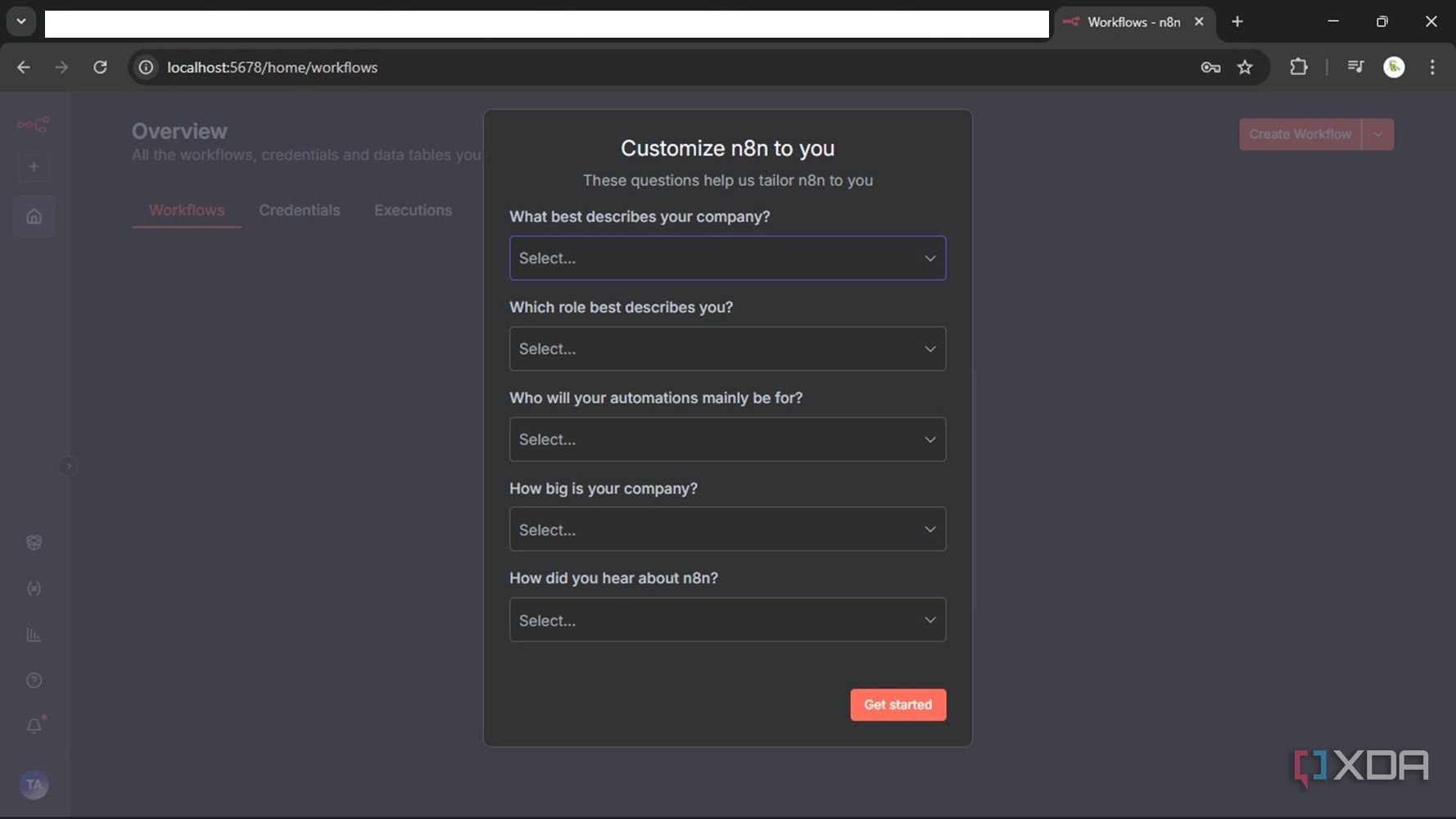 Screenshot of cutomizing n8n after self hosting locally