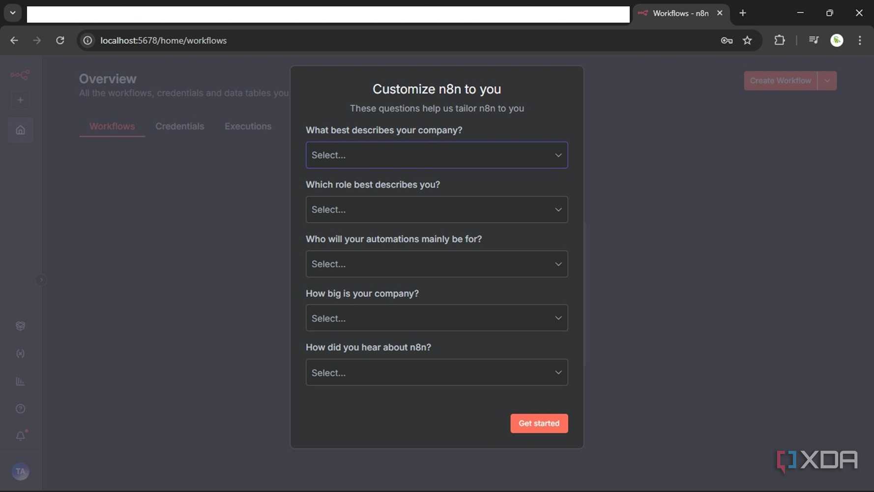 Screenshot of cutomizing n8n after self hosting locally