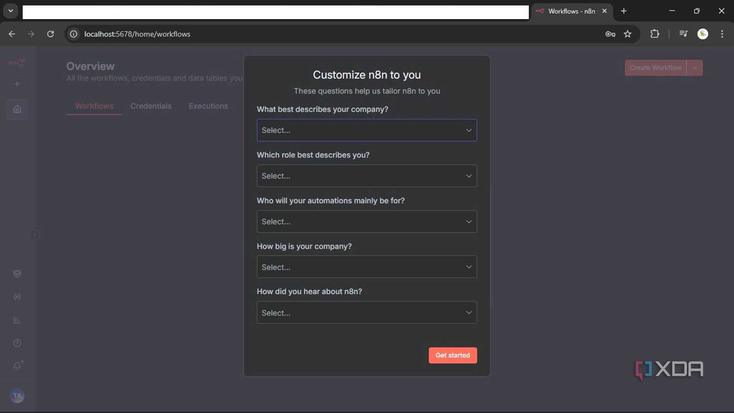 Screenshot of cutomizing n8n after self hosting locally