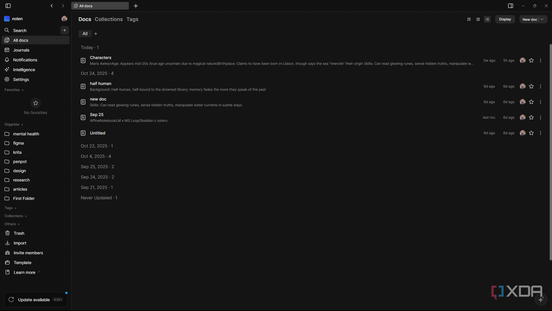 Documents page in AFFiNE