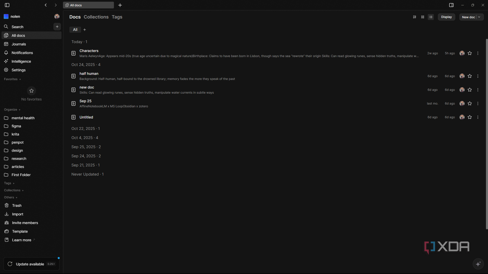 Documents page in AFFiNE