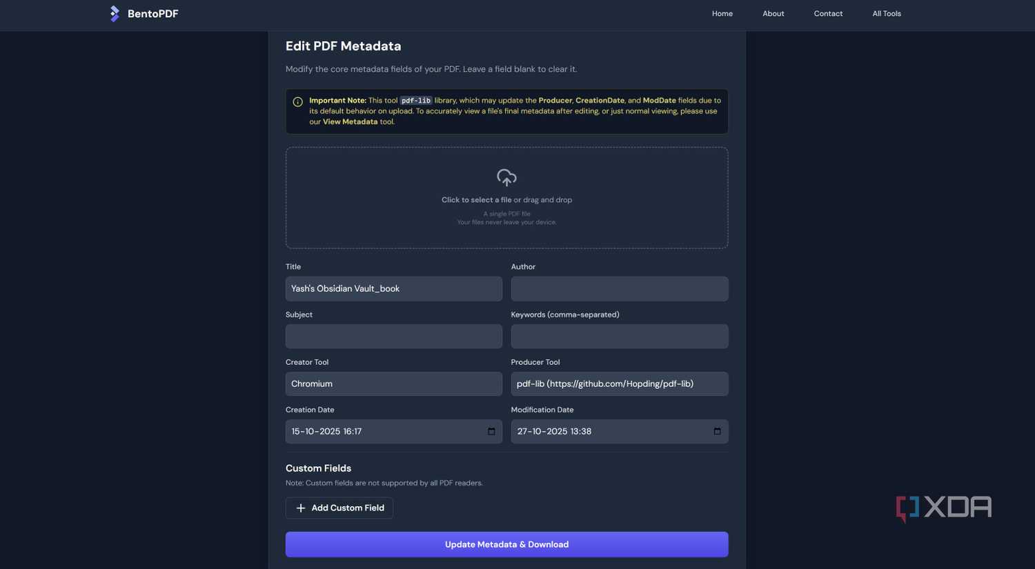 Edit PDF metadata in BentoPDF