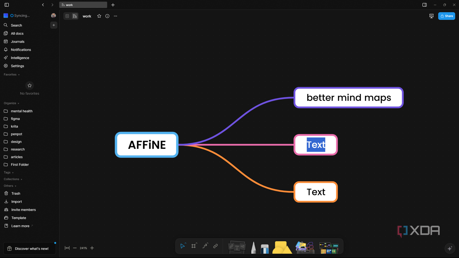 Editing mind map in AFFiNE's Edgeless mode