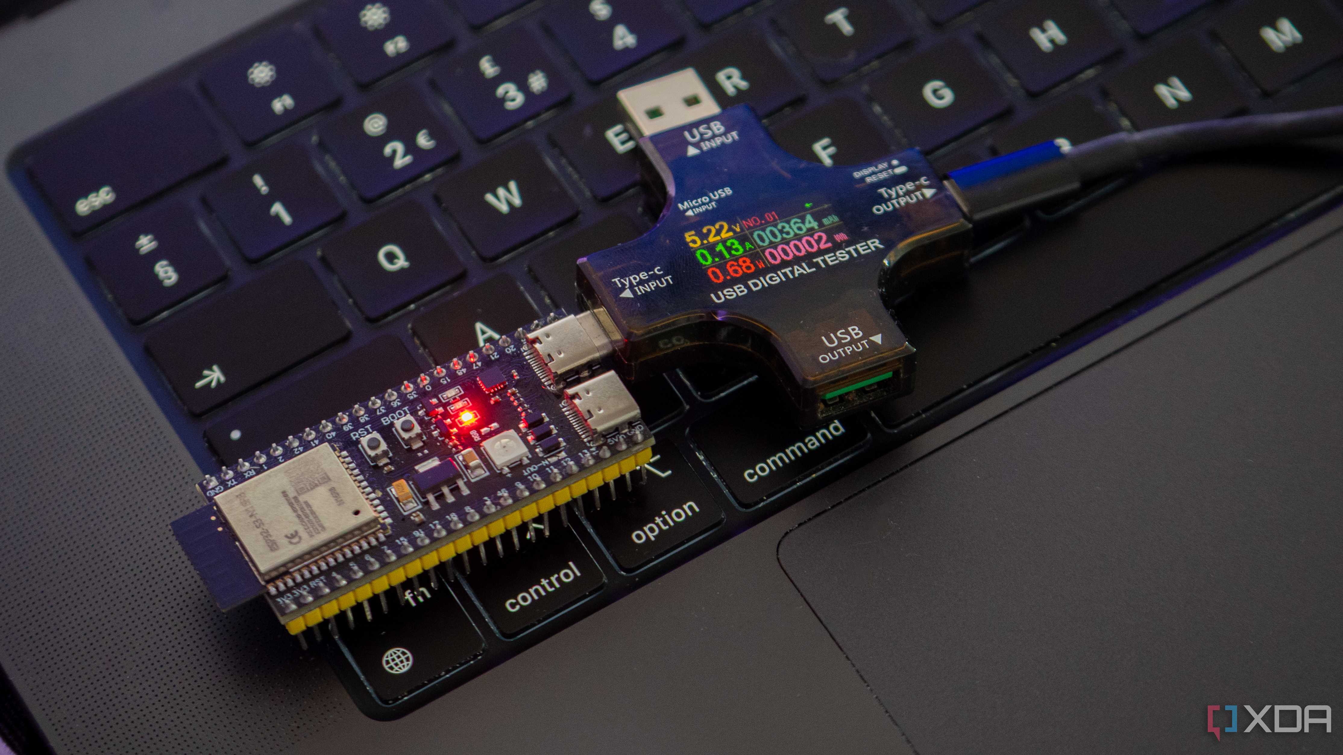 ESP32-S3 plugged into a USB digital tester