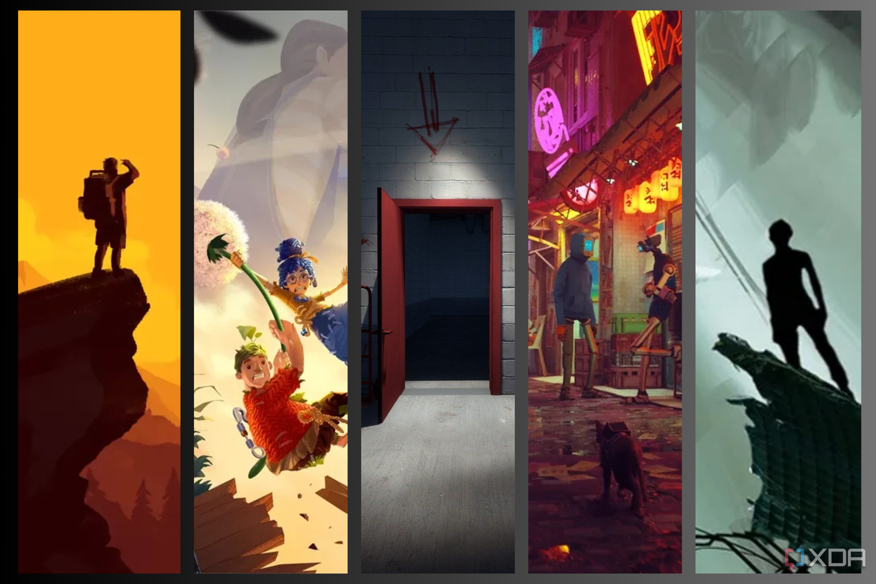 A collage of five games that have short stories