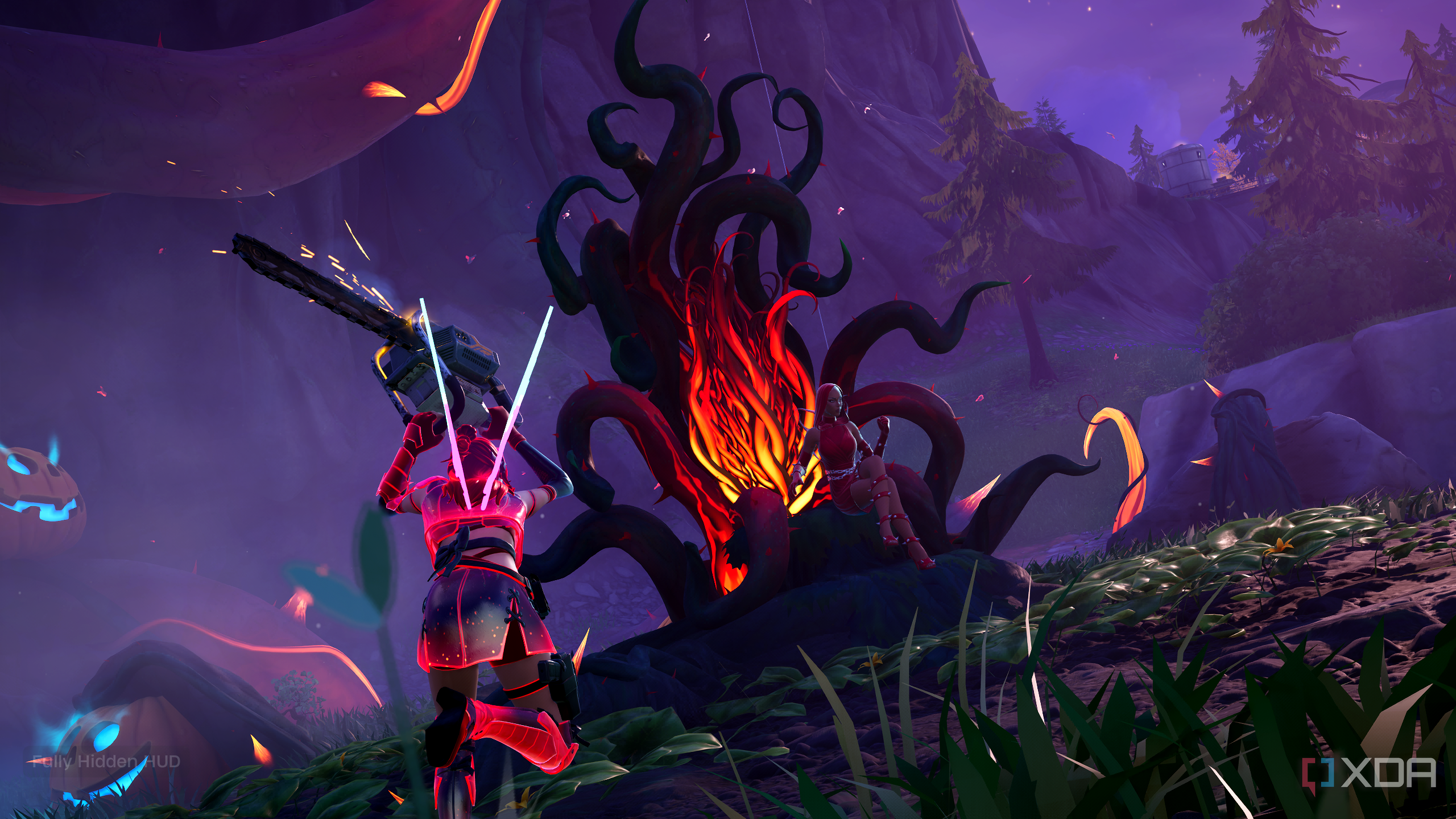 Wielding a chainsaw at Doja Cat in Fortnitemares 2025.