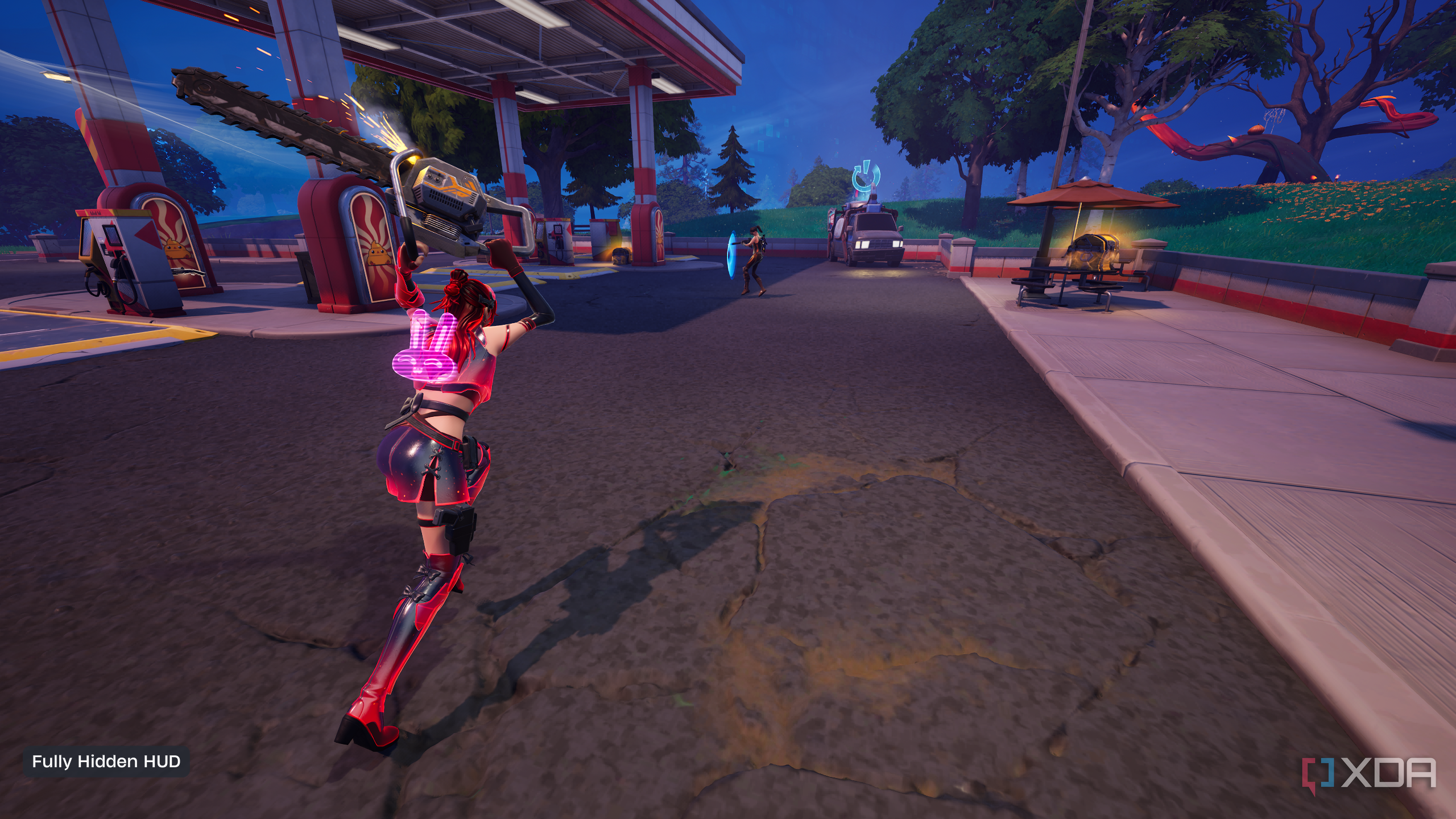 Running with a chainsaw at an opponent in Fortnitemares 2025.