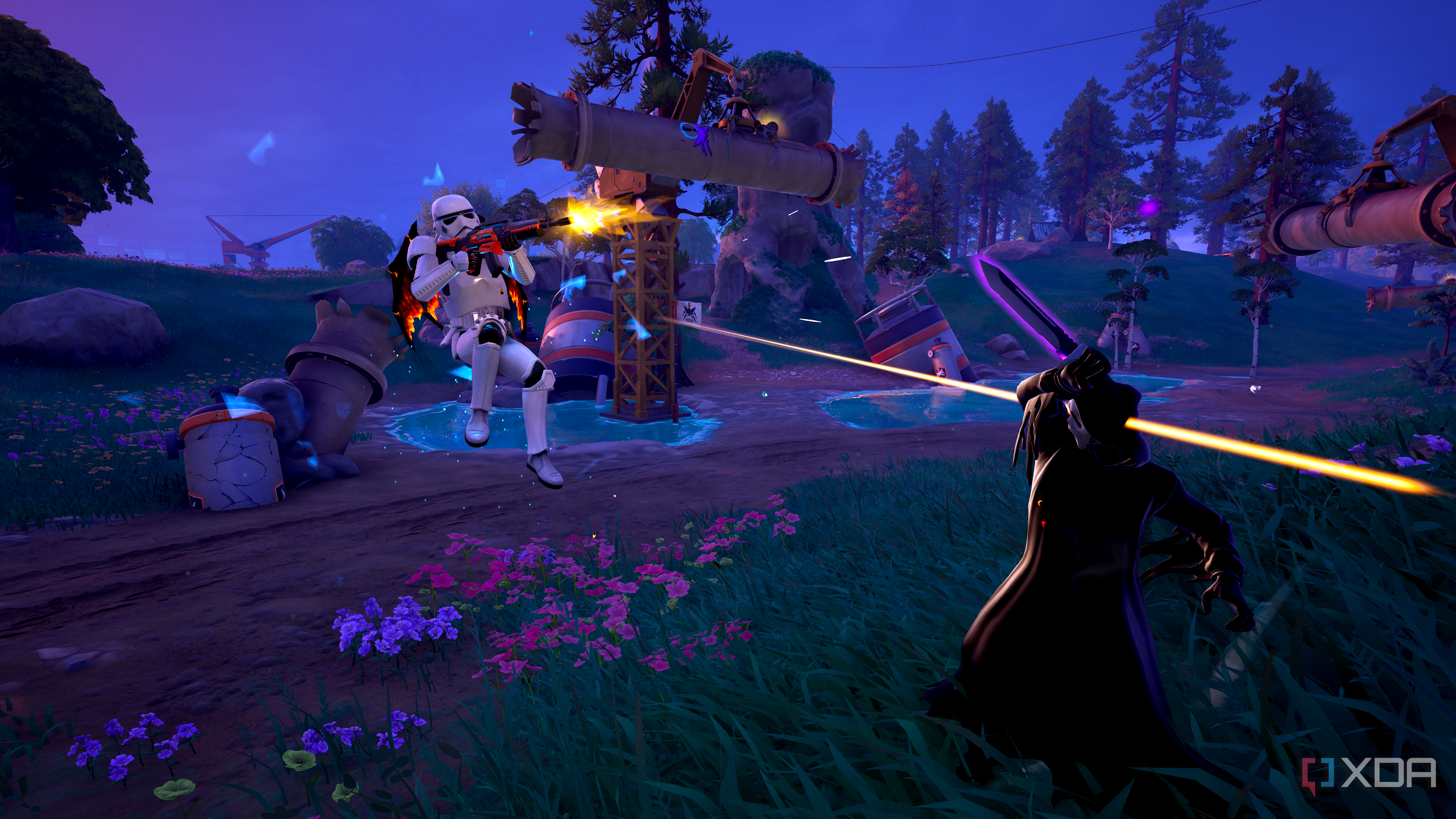 A Stormtrooper and Ghostface fighting in Fortnitemares 2025.